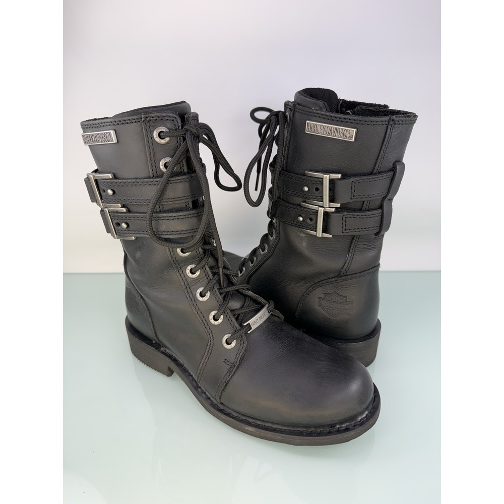 Harley-Davidson Blk Leather Boots 7.5 Dark Utility Grunge Bikercore Moto Combat